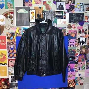 WOMENS FAUX LEATHER BLACK BOMBER JACKET